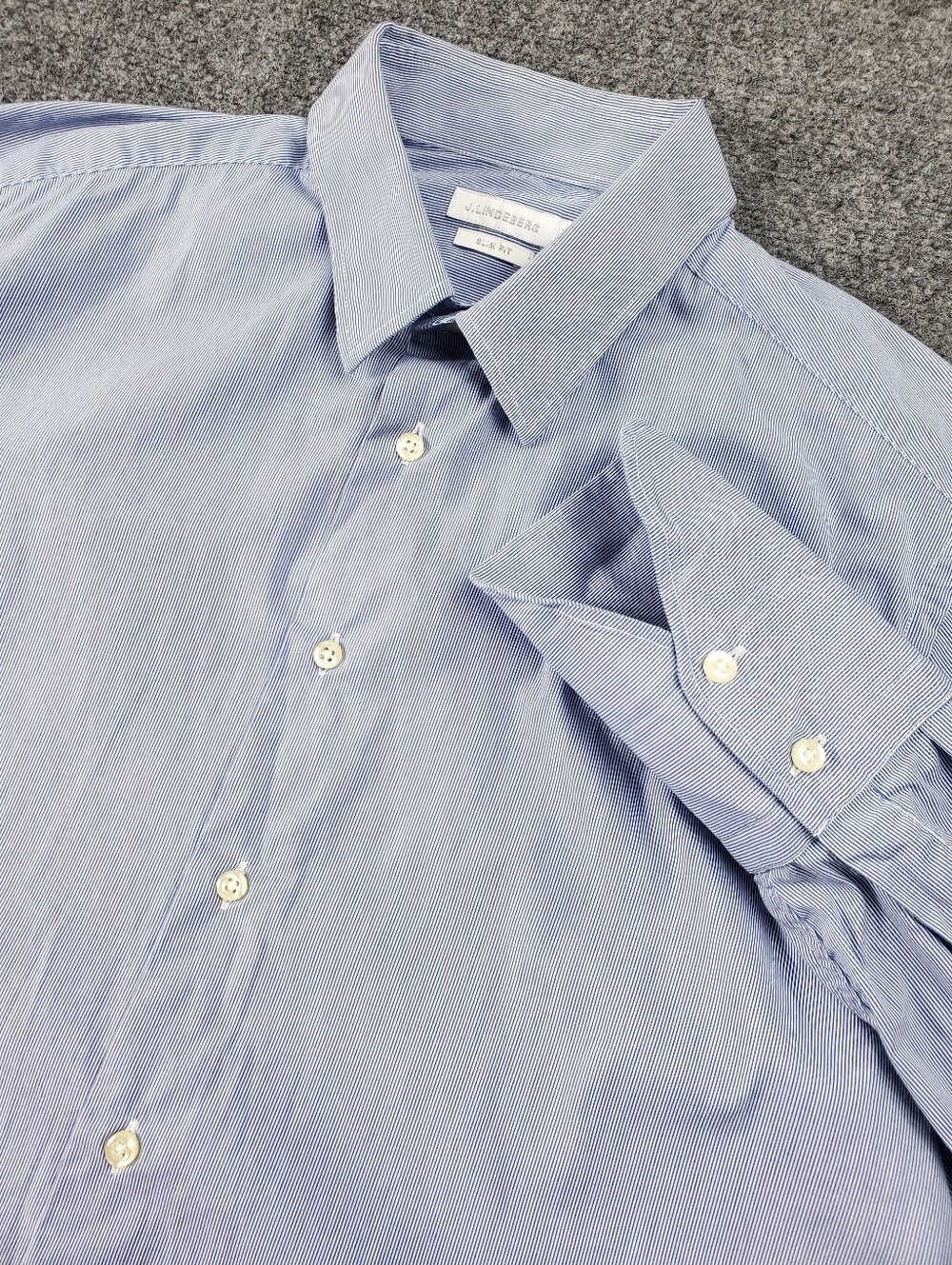 J Lindeberg Dress Shirt 16.5 42 Slim Fit Light Blue Pinstripe Formal Button Up